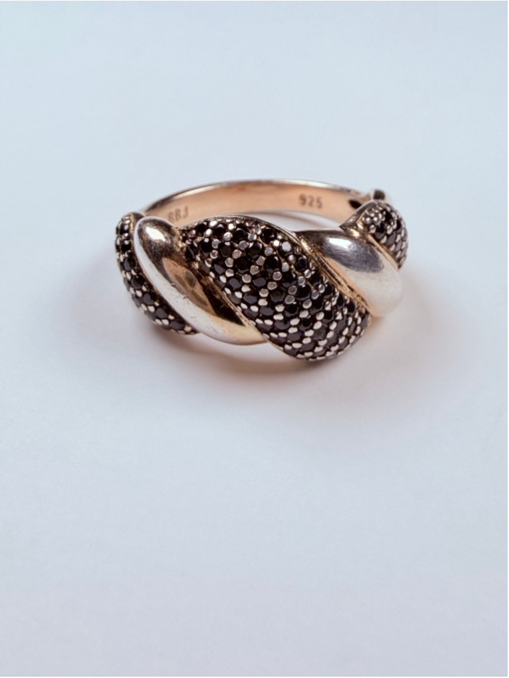 Black Cubic Zirconia CZ Sisterhood 925 Sterling Silver Chunky Twisted Dome Ring